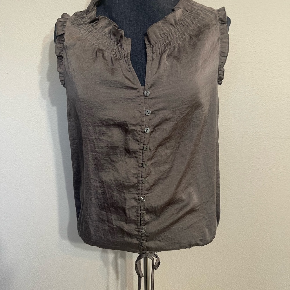 LOFT petite Brown Ruffle Trim Women's Top SP